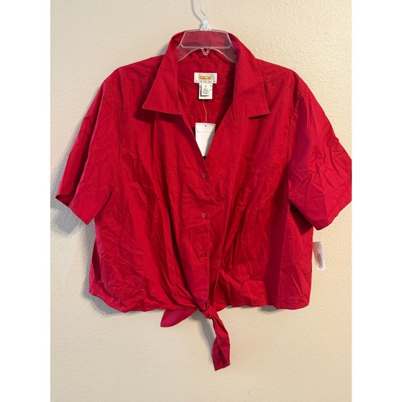 Talbots Tops - Talbots Woman Red Short Sleeve Button Front Tie Front Shirt Top Plus Size 2X